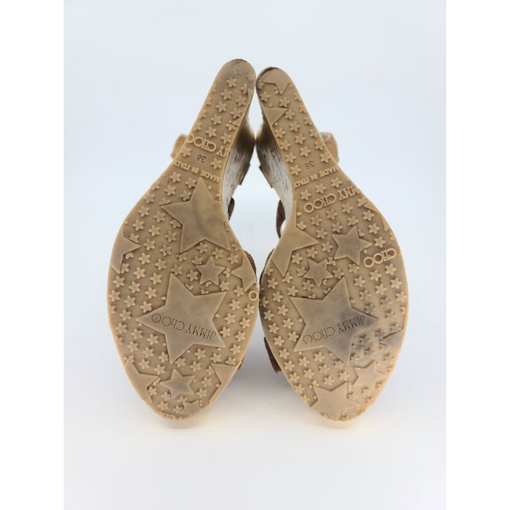 Jimmy Choo Brown Suede Gold Wedge Cork Multi-Strap Sandal Size 38 - Picture 5 of 7